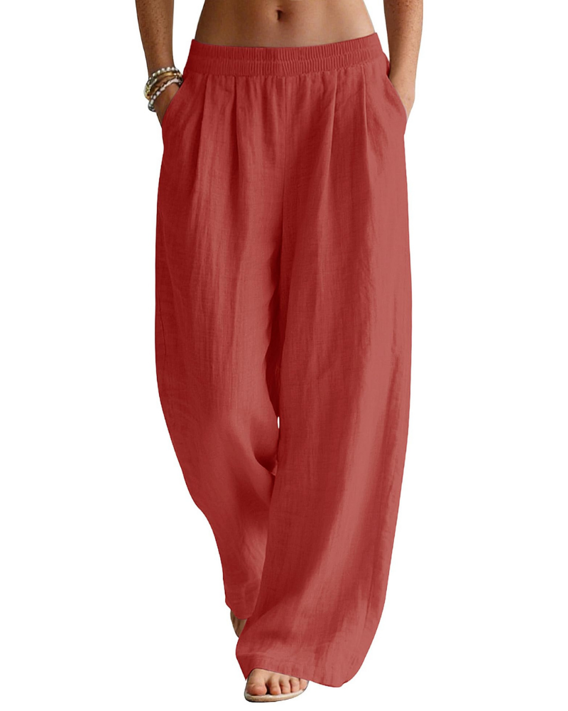 Jasmine Pantalón Palazzo Mujer – Lino Algodón con Cintura Elástica y Bolsillos