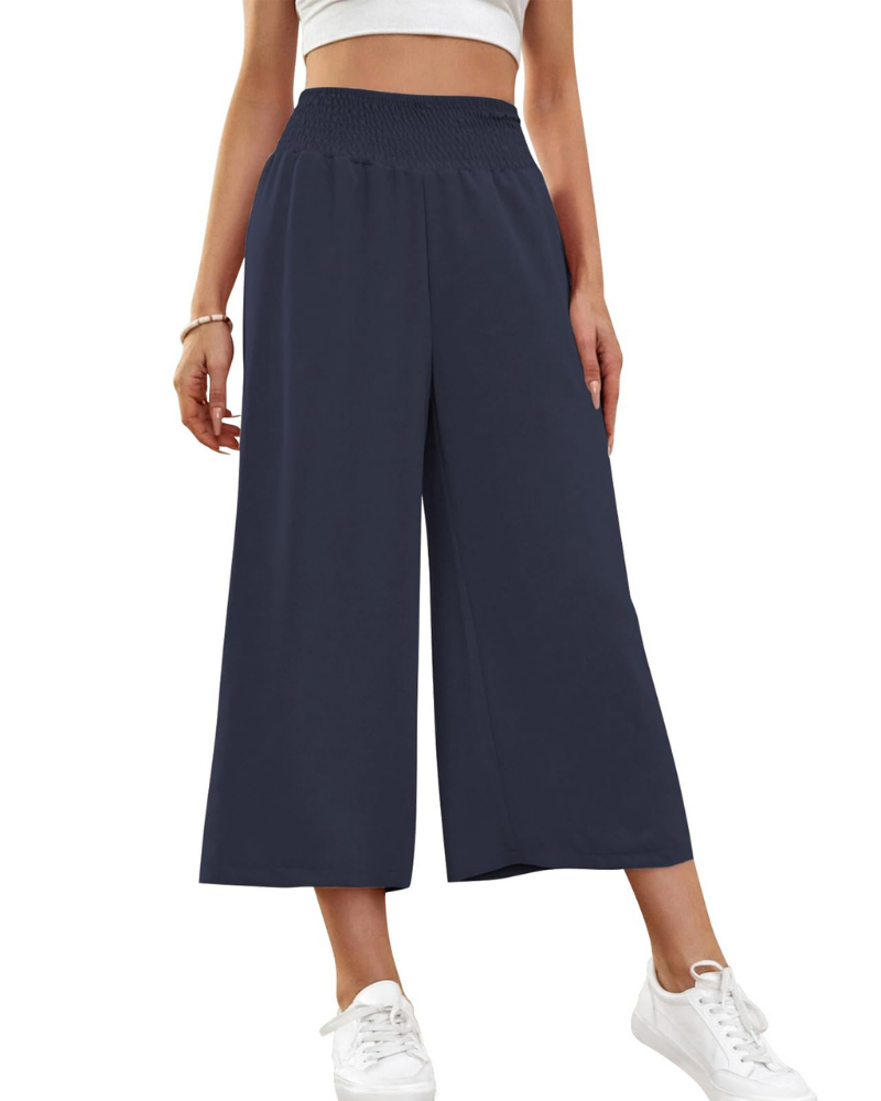 Mabel Pantalón Capri Mujer – 7/8 Culotte con Cintura Elástica y Bolsillos