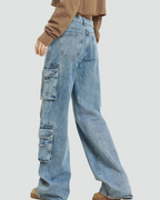 Lena Vaqueros Cargo Mujer – Corte Baggy, Pierna Ancha y Bolsillos Utilitarios