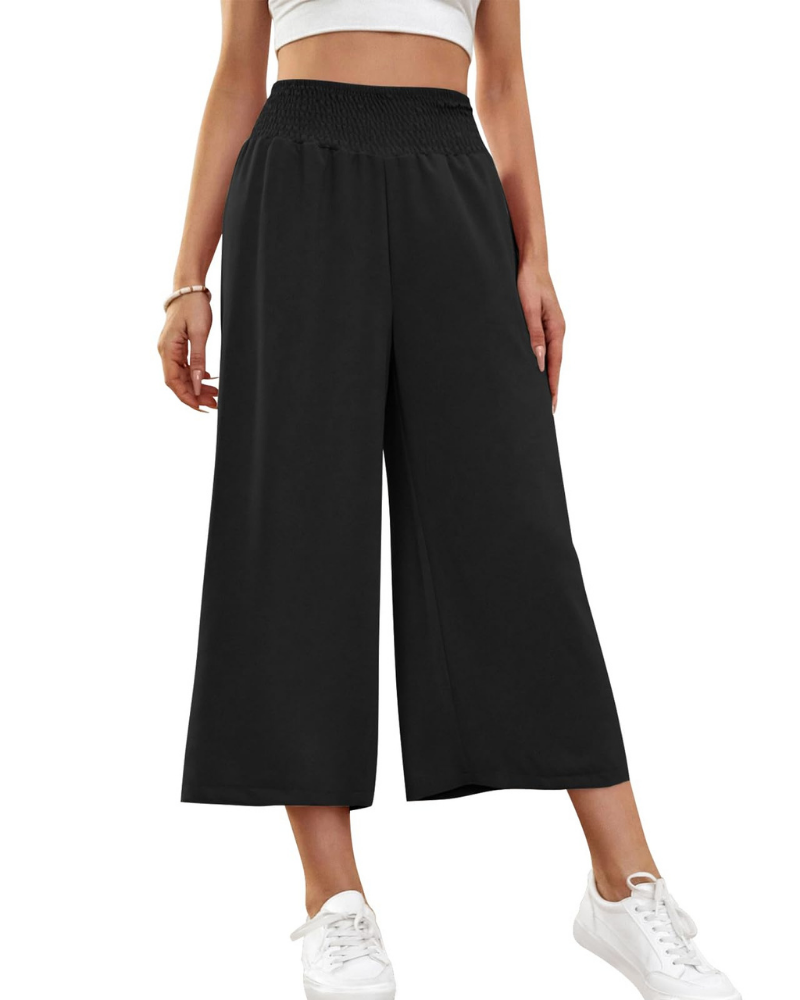 Mabel Pantalón Capri Mujer – 7/8 Culotte con Cintura Elástica y Bolsillos