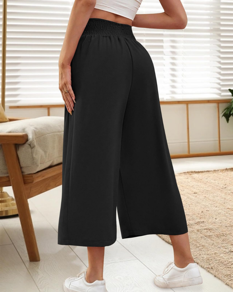 Mabel Pantalón Capri Mujer – 7/8 Culotte con Cintura Elástica y Bolsillos