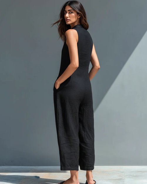 Arielle Women’s Wide-Leg Jumpsuit – Sleeveless V-Neck Wide-Leg Jumpsuit for Summer