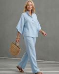 Lucille Conjunto de Lino Mujer – Túnica Abotonada y Pantalón Recto