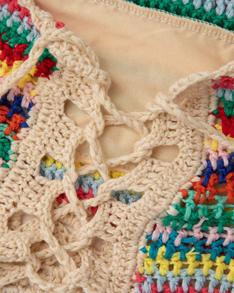 Lacey Conjunto de Crochet Mujer – Bustier Ajustable y Shorts Coloridos Estilo Boho