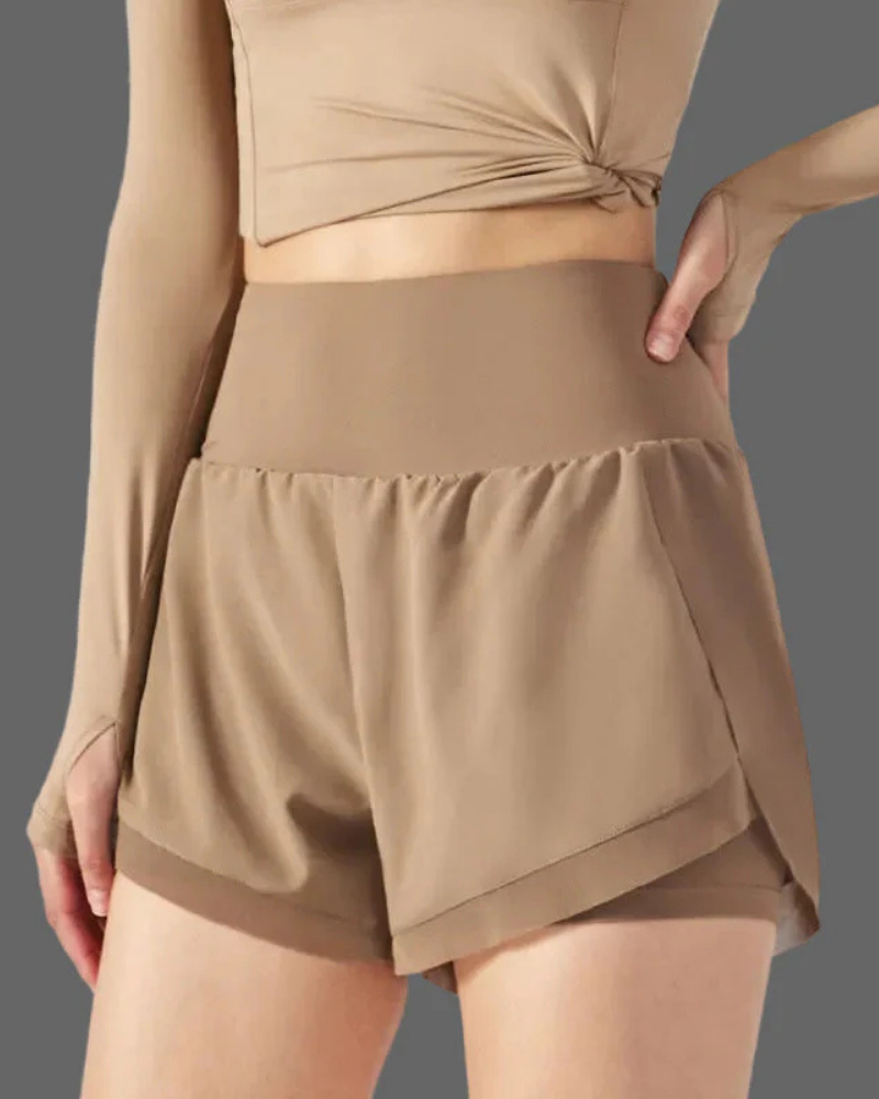 Cassandra Shorts Deportivos 2 en 1 Mujer – Tiro Alto, Malla Interior y Bolsillos