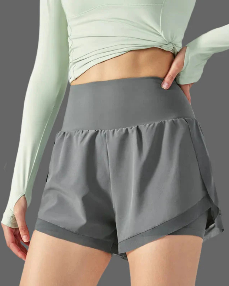 Cassandra Shorts Deportivos 2 en 1 Mujer – Tiro Alto, Malla Interior y Bolsillos