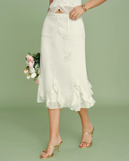 Imogen Falda Midi Bordada Mujer – Flores, Volantes y Corte Fluido
