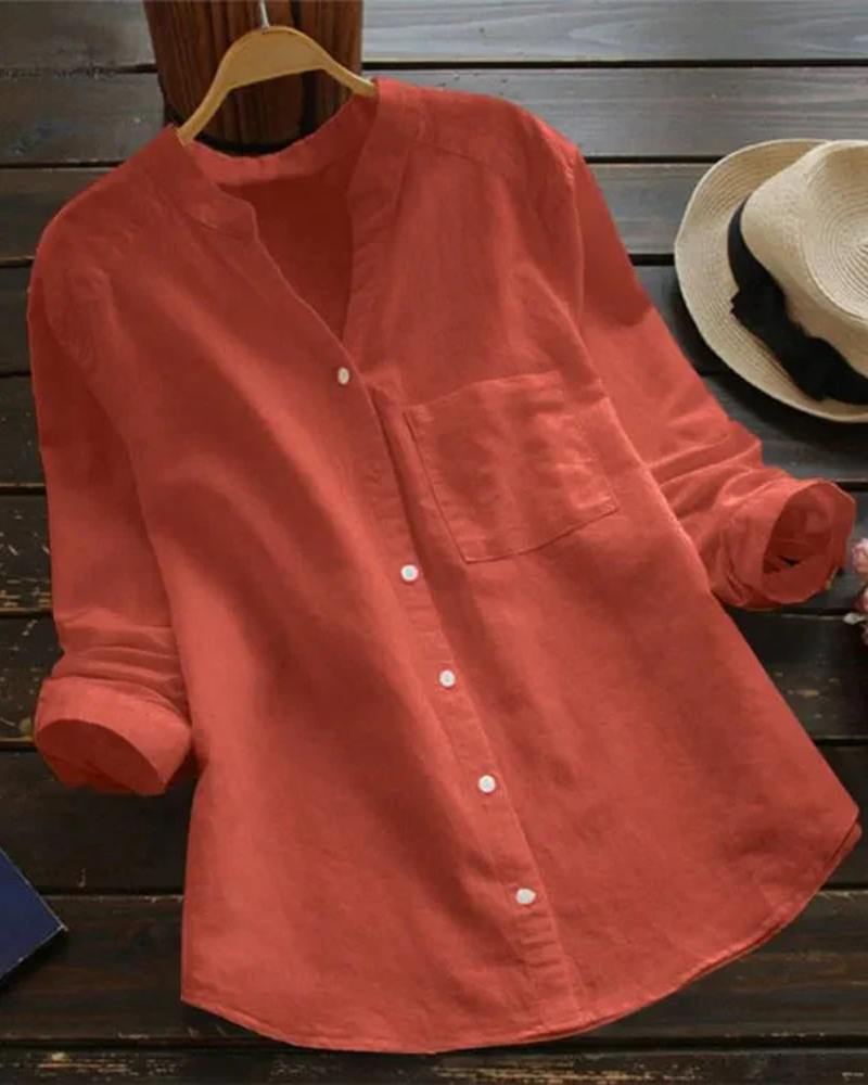 Clarissa Blusa de Verano Mujer – Escote en V, Botones y Corte Relajado