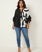 Giselle Blusa Floral Mujer – Escote en V, Mangas con Volantes y Corte Relajado