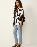 Giselle Blusa Floral Mujer – Escote en V, Mangas con Volantes y Corte Relajado