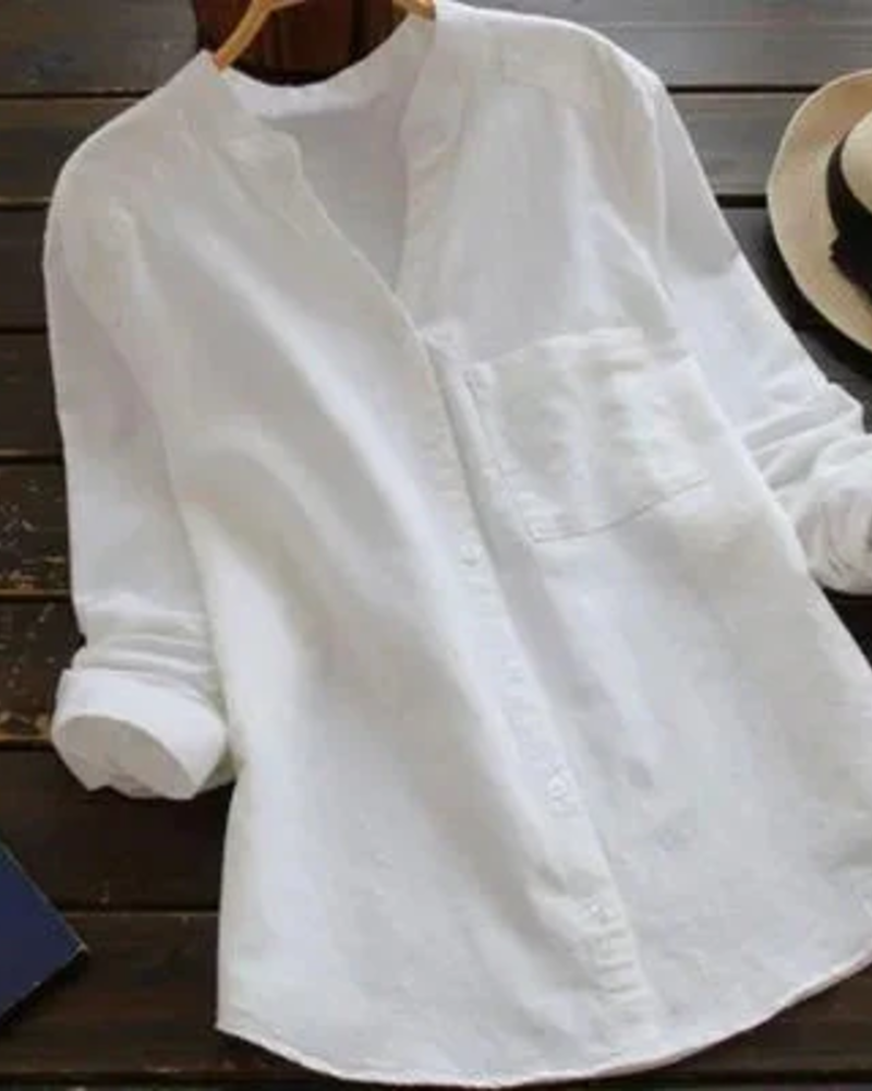 Clarissa Blusa de Verano Mujer – Escote en V, Botones y Corte Relajado
