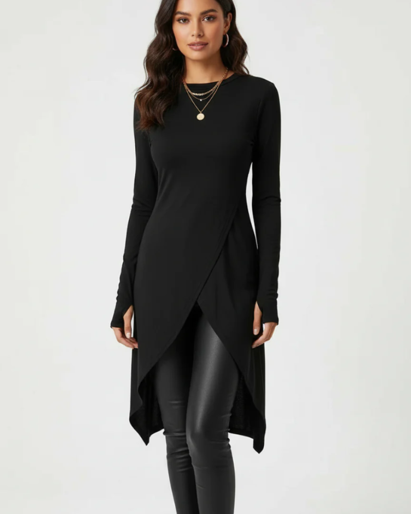 Cecilia Women’s Wrap Tunic – Asymmetrical Design, Stretch Fabric, and Fluid Fit
