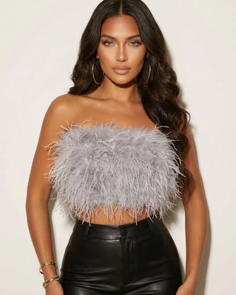 Vivienne Bandeau Top for Women – Strapless, Fitted Cut with Feather Detail