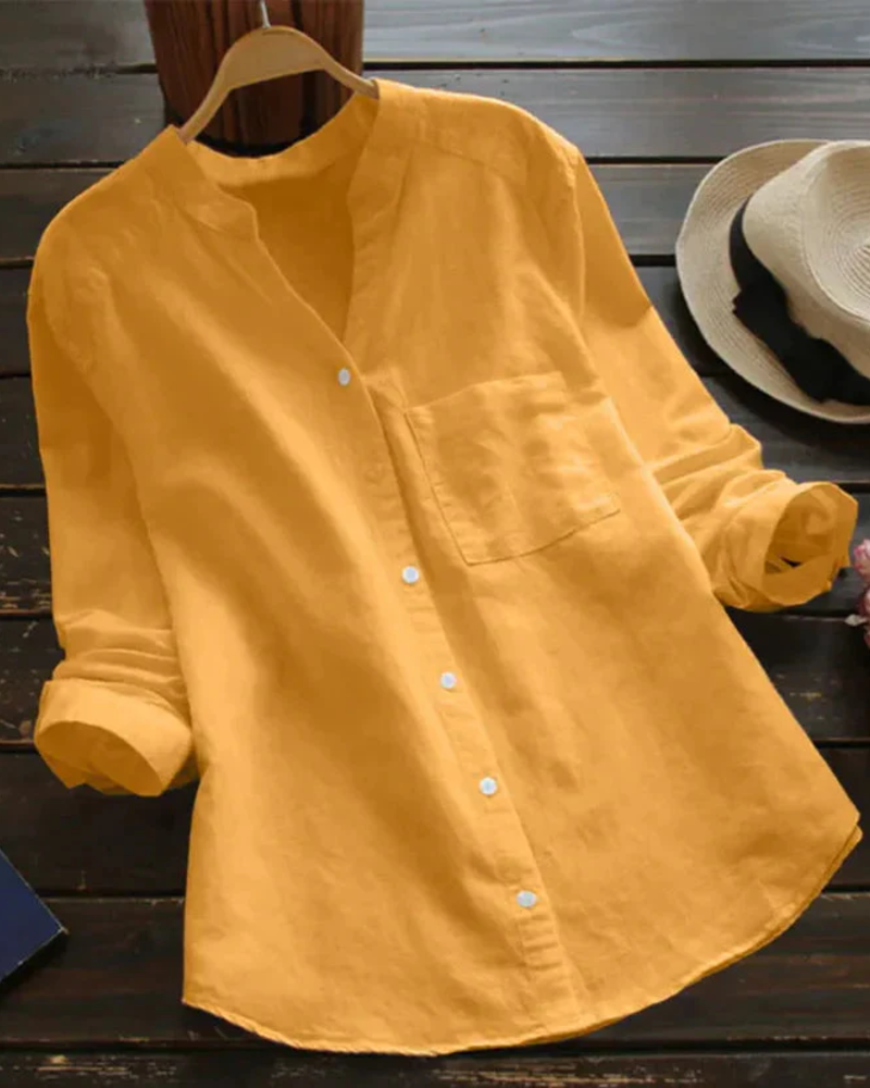 Clarissa Blusa de Verano Mujer – Escote en V, Botones y Corte Relajado