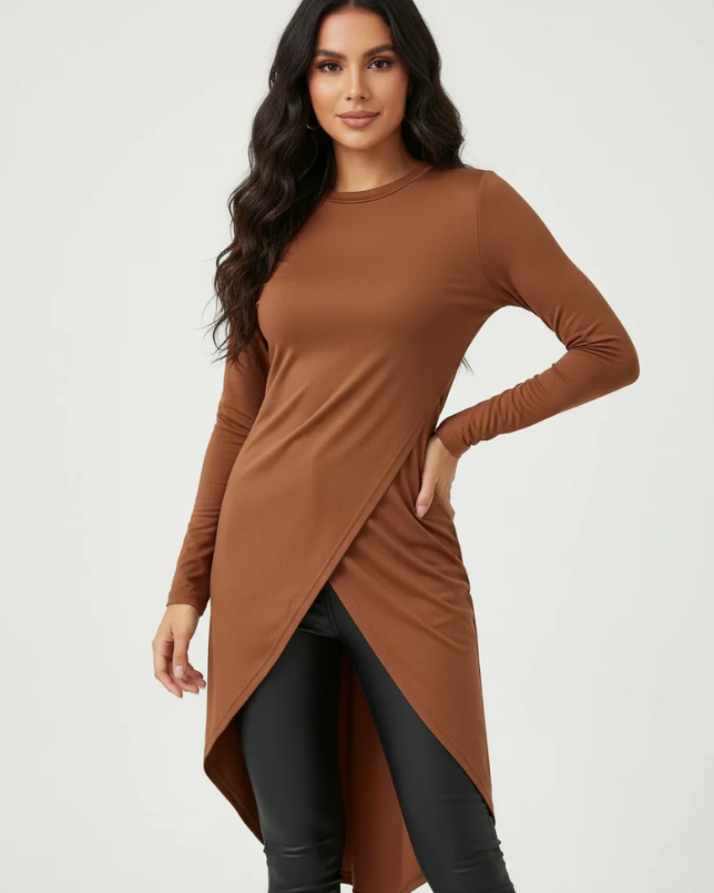 Cecilia Women’s Wrap Tunic – Asymmetrical Design, Stretch Fabric, and Fluid Fit