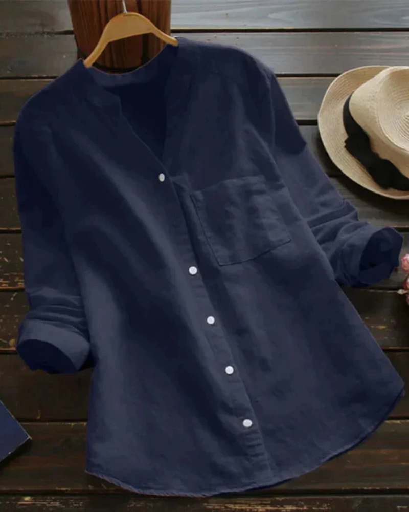 Clarissa Blusa de Verano Mujer – Escote en V, Botones y Corte Relajado