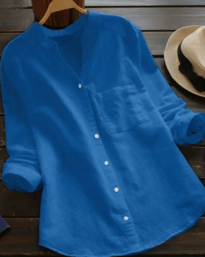 Clarissa Blusa de Verano Mujer – Escote en V, Botones y Corte Relajado