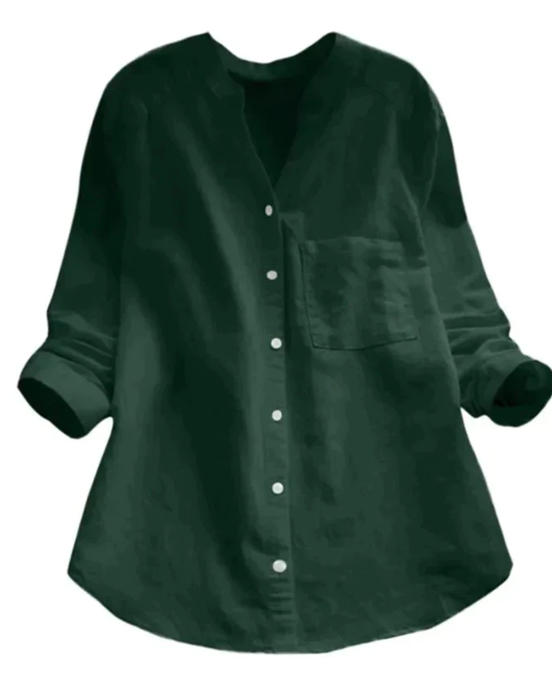Clarissa Blusa de Verano Mujer – Escote en V, Botones y Corte Relajado
