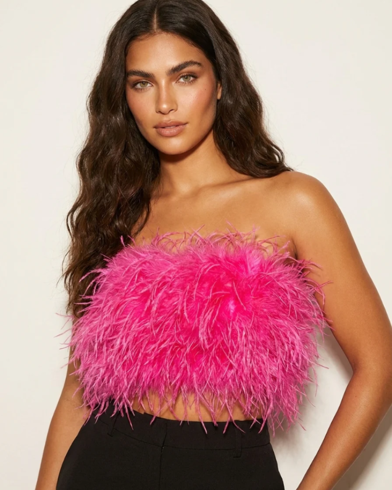Vivienne Bandeau Top for Women – Strapless, Fitted Cut with Feather Detail
