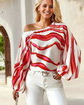 Freya Blusa Asimétrica Mujer – Un Hombro, Mangas Globo y Estampado Ondulado