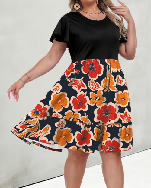 Audrey Plus-Size Women’s Midi Dress – High Waist, Pockets, and A-Line Cut