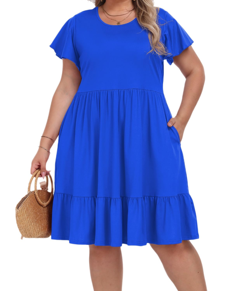 Audrey Vestido Midi Talla Grande Mujer – Cintura Alta, Bolsillos y Corte Línea A