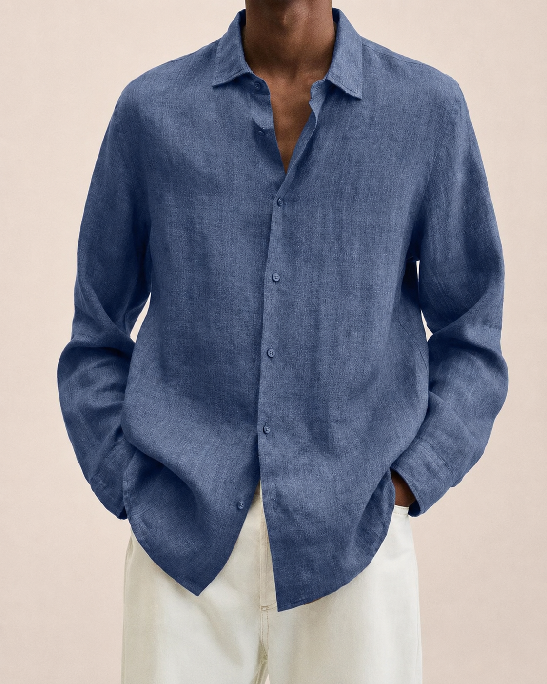 Giovanni Camisa de Lino Hombre – Manga Larga, Ligera y Transpirable