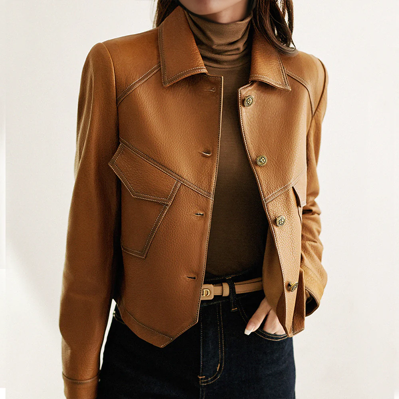 Chaqueta de piel Pilar para Mujer – Sofisticado, Afelpado y Bolsillos prácticos