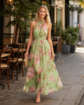 Sophie Women’s Floral Maxi Halter Dress – Halter Neckline, Defined Waist, and Flowing Fit