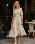 Charlotte Vestido Midi Línea A para Mujer – Encaje Elegante, Corte Fluido y Estilo de Verano
