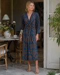 Vestito maxi da donna Whitney a linea A – stampa botanica, scollo a V e vita drappeggiata