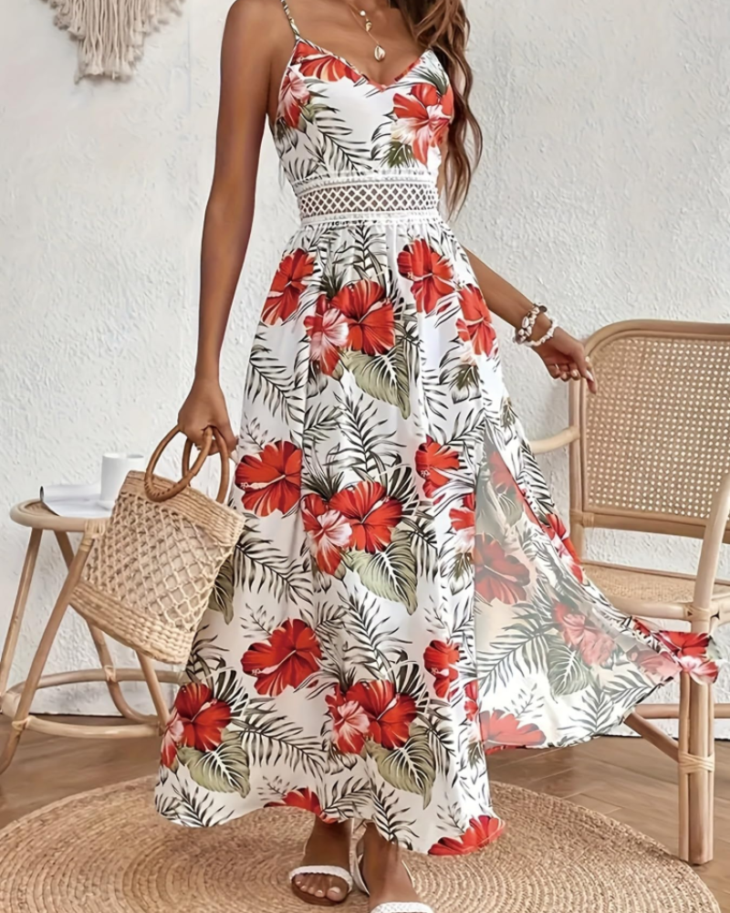 Paige Robe Maxi Fleurie Femme – Bretelles Fines, Col U et Silhouette Fluide