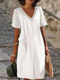 Callie robe droite blanche pour femme – robe en coton élégante été