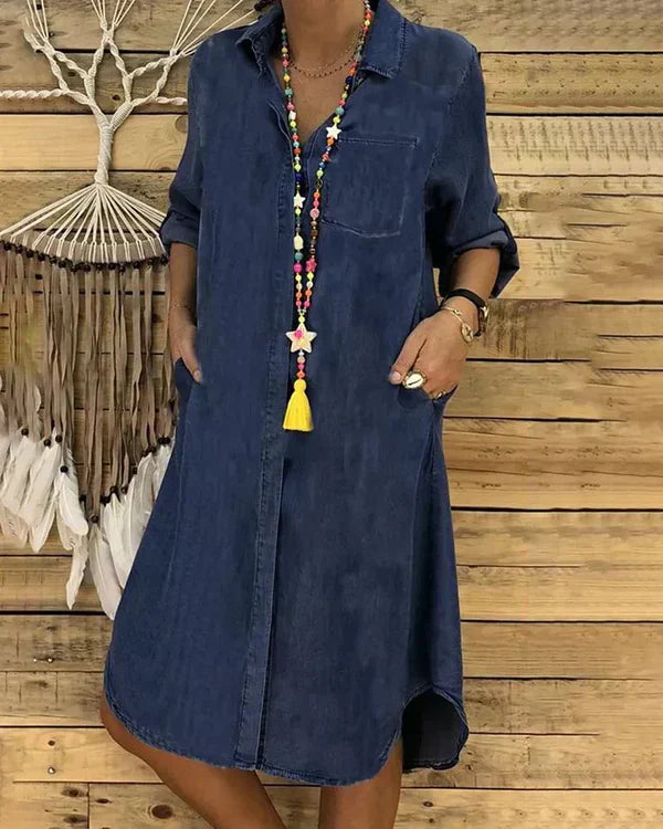 Morgane Vestito Camicia in Denim da Donna – Vestito Jeans Elegante Casual
