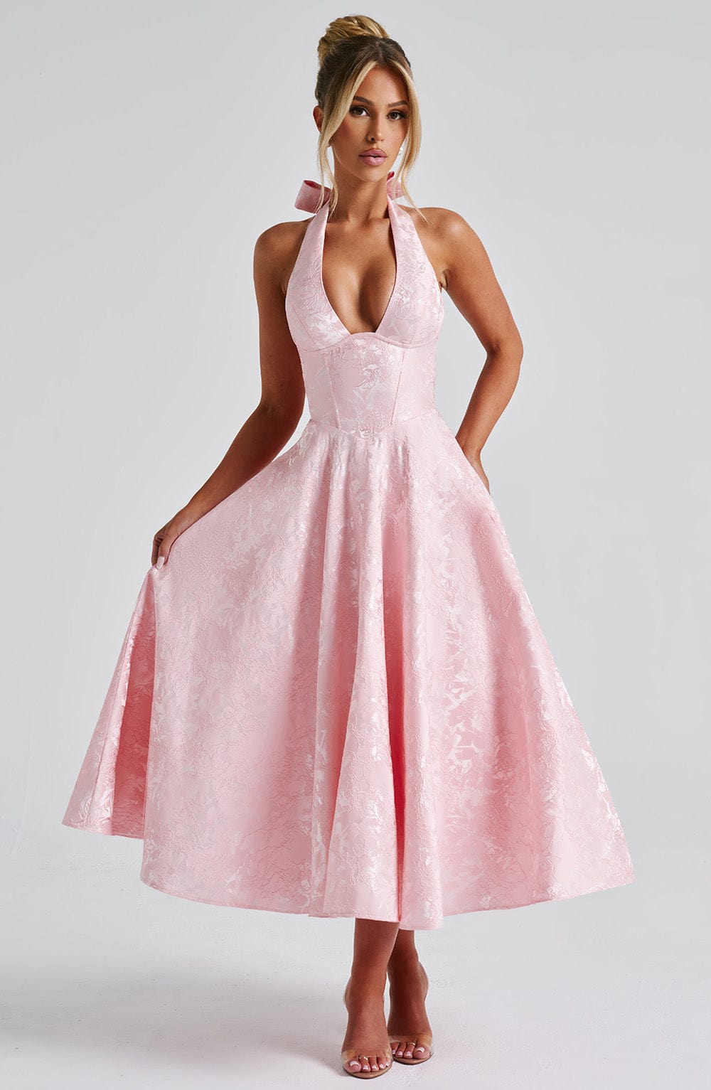 Iris Robe midi élégante pour femme – Robe corset fleurie invitée mariage