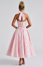 Iris Robe midi élégante pour femme – Robe corset fleurie invitée mariage