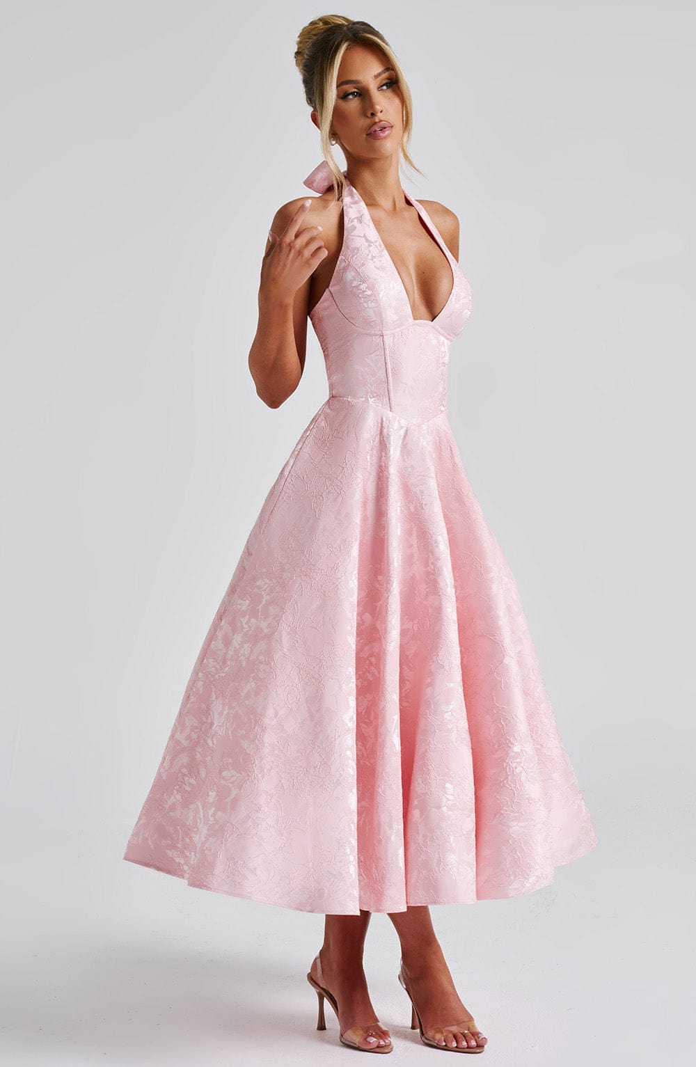 Iris Robe midi élégante pour femme – Robe corset fleurie invitée mariage