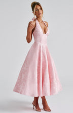 Iris Robe midi élégante pour femme – Robe corset fleurie invitée mariage