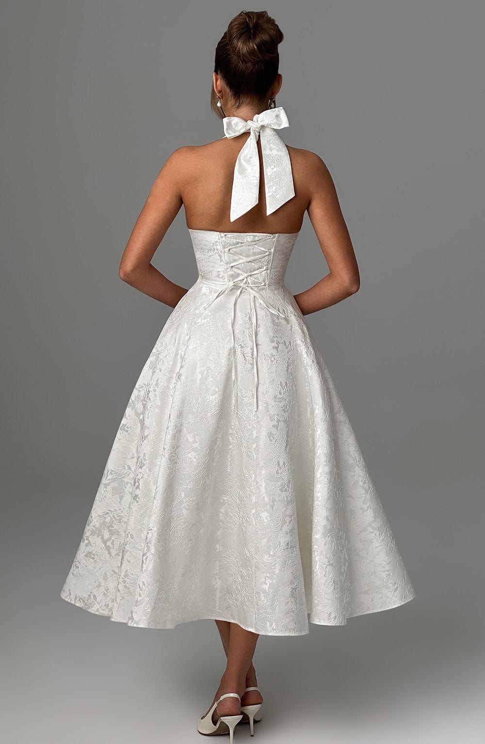 Iris Robe midi élégante pour femme – Robe corset fleurie invitée mariage