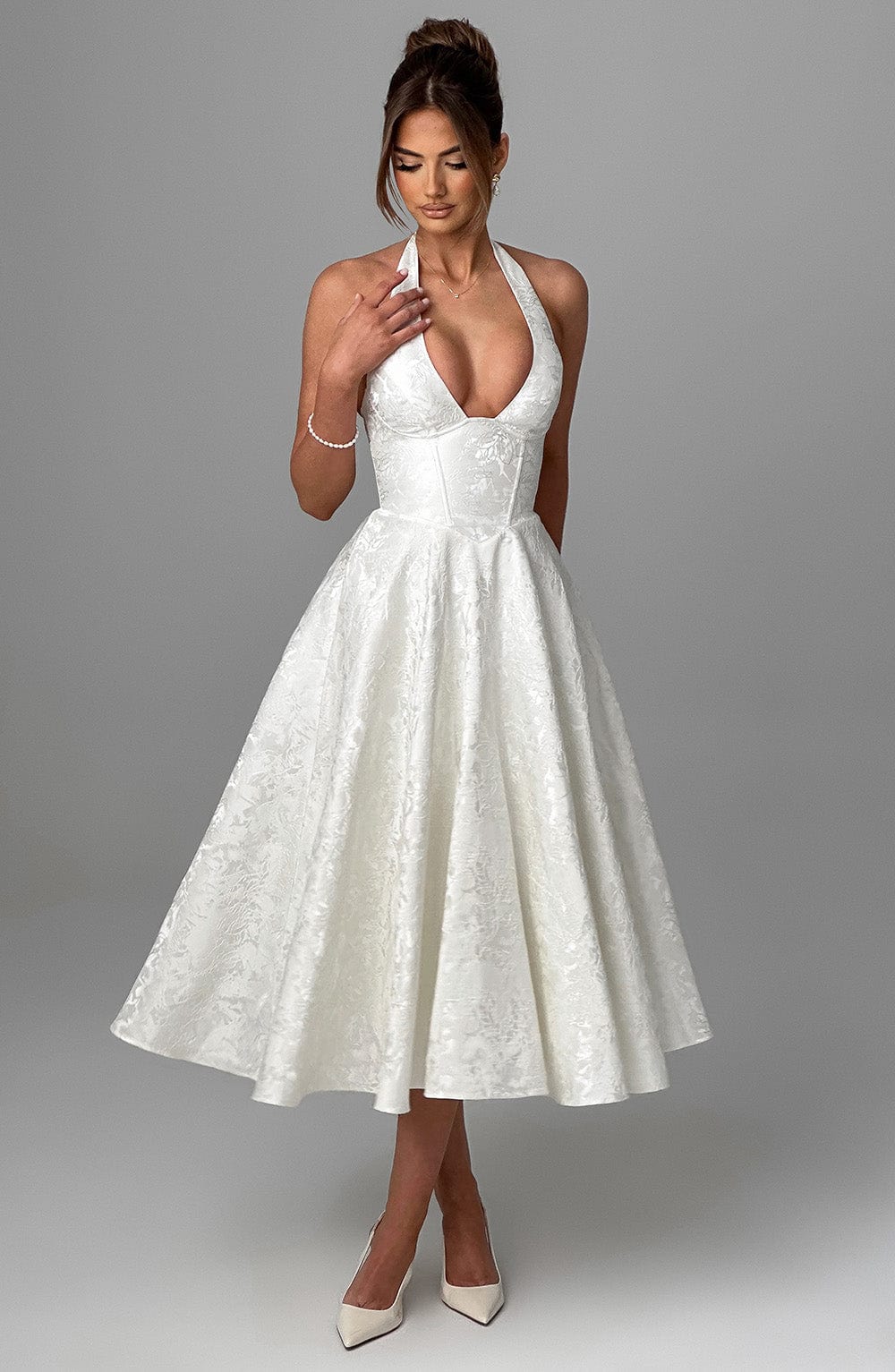 Iris Robe midi élégante pour femme – Robe corset fleurie invitée mariage