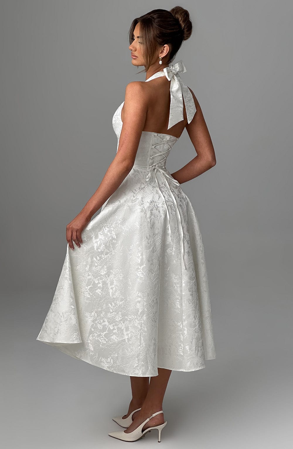 Iris Robe midi élégante pour femme – Robe corset fleurie invitée mariage