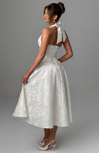 Iris Robe midi élégante pour femme – Robe corset fleurie invitée mariage