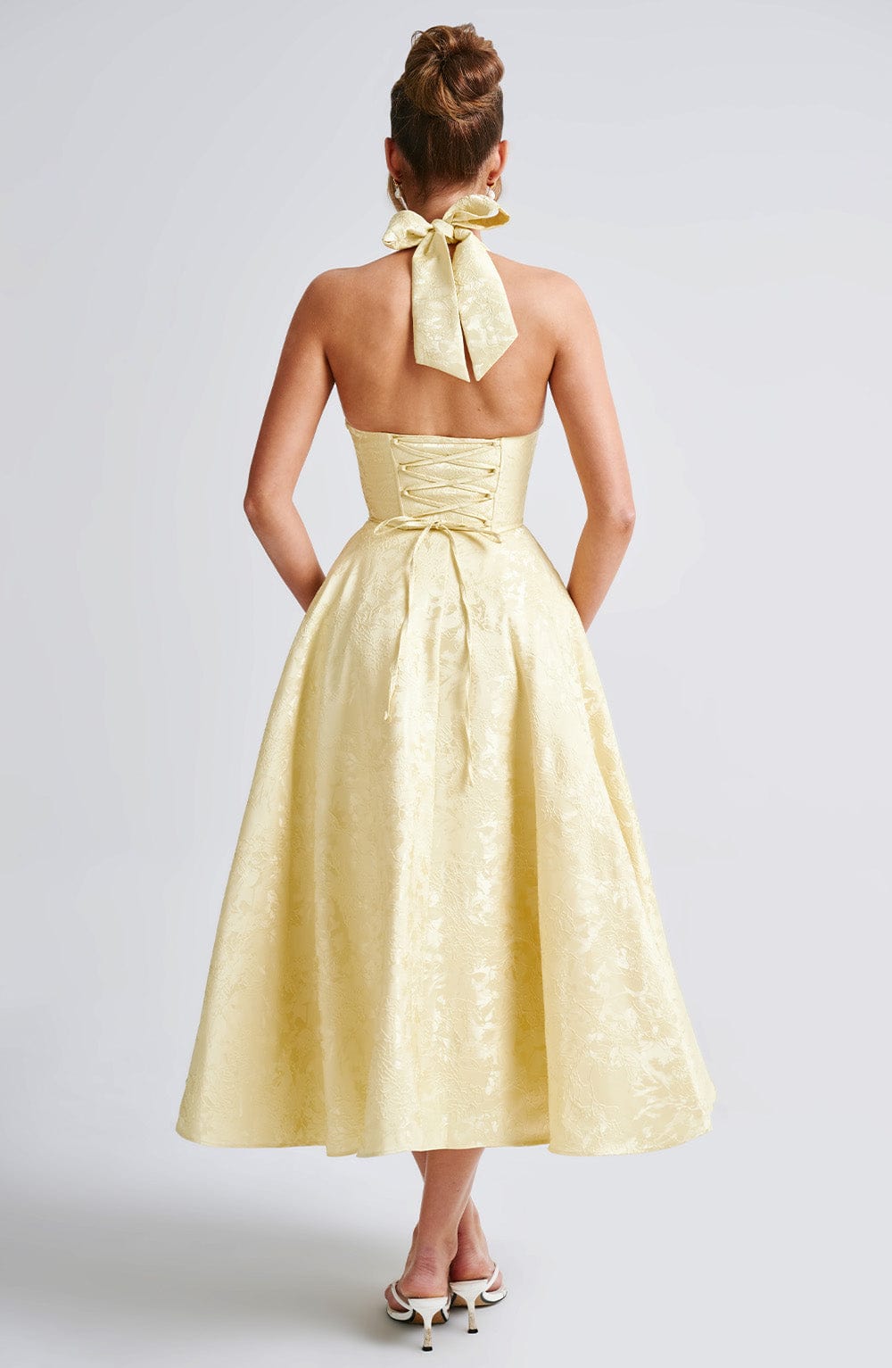 Iris Robe midi élégante pour femme – Robe corset fleurie invitée mariage