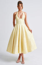 Iris Robe midi élégante pour femme – Robe corset fleurie invitée mariage