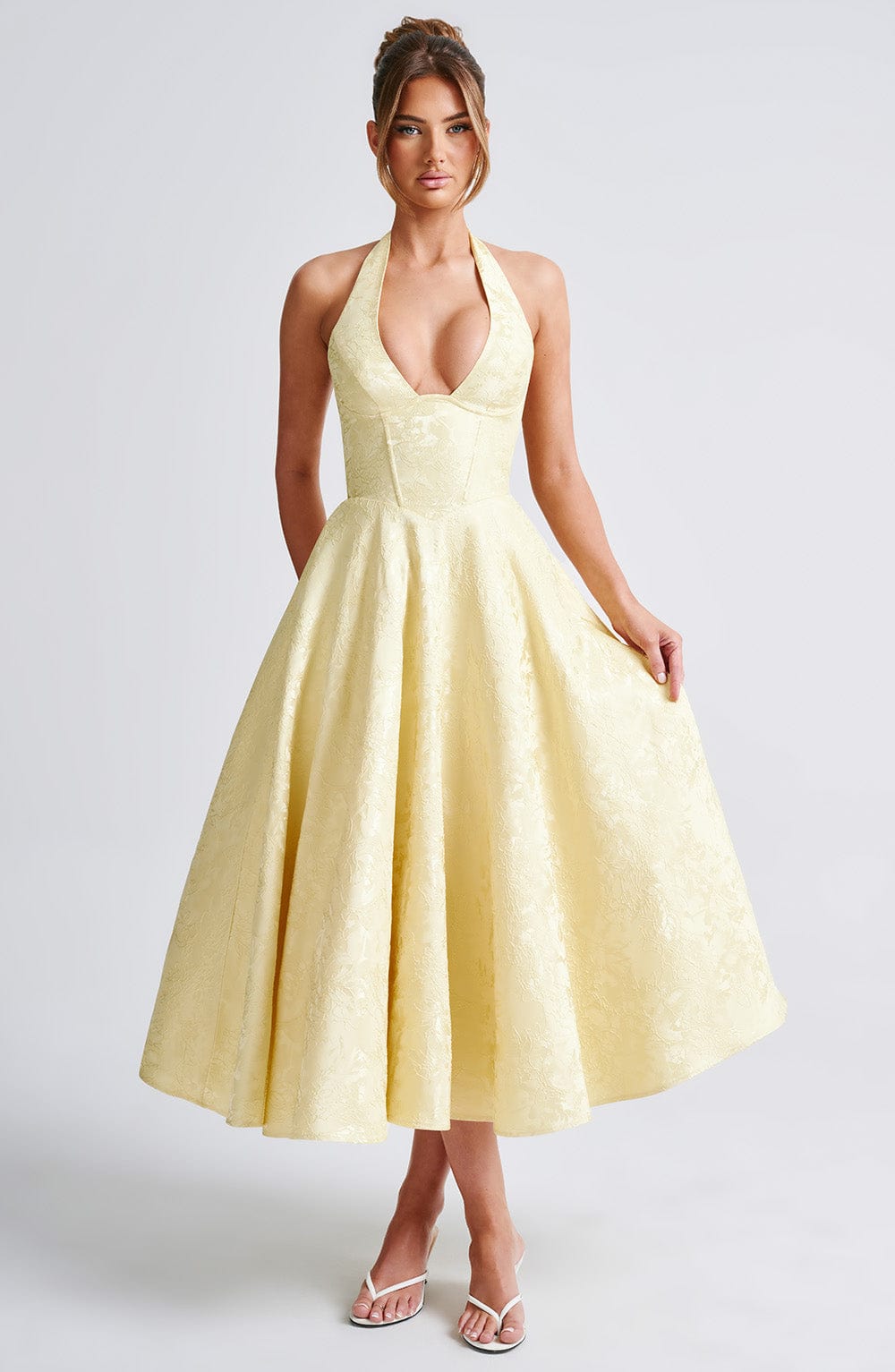 Iris Robe midi élégante pour femme – Robe corset fleurie invitée mariage