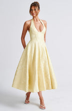 Iris Robe midi élégante pour femme – Robe corset fleurie invitée mariage