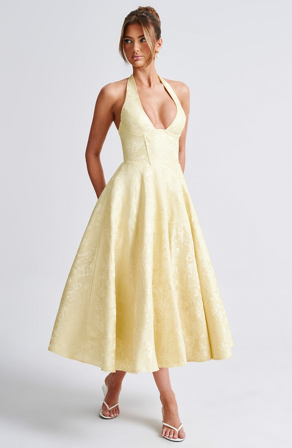 Iris Robe midi élégante pour femme – Robe corset fleurie invitée mariage