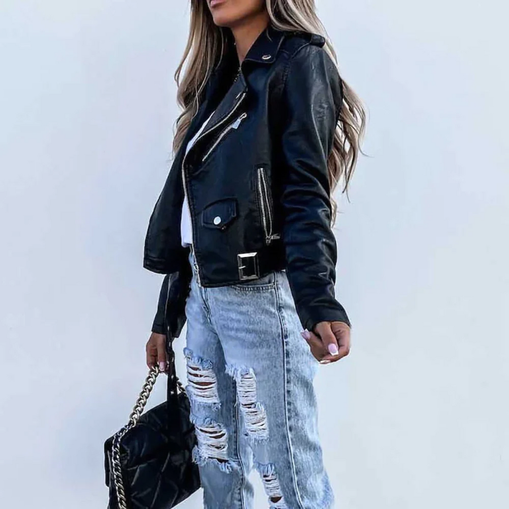 Chaqueta de piel Martina para Mujer – Cuello mao, Estilo atemporal y Cuello alto