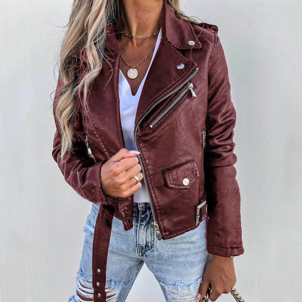 Chaqueta de piel Martina para Mujer – Cuello mao, Estilo atemporal y Cuello alto