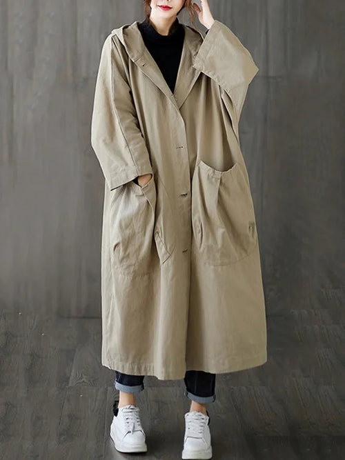 Camila Trench Coat for Women – Elegant Long Hooded Coat for Rainy Days